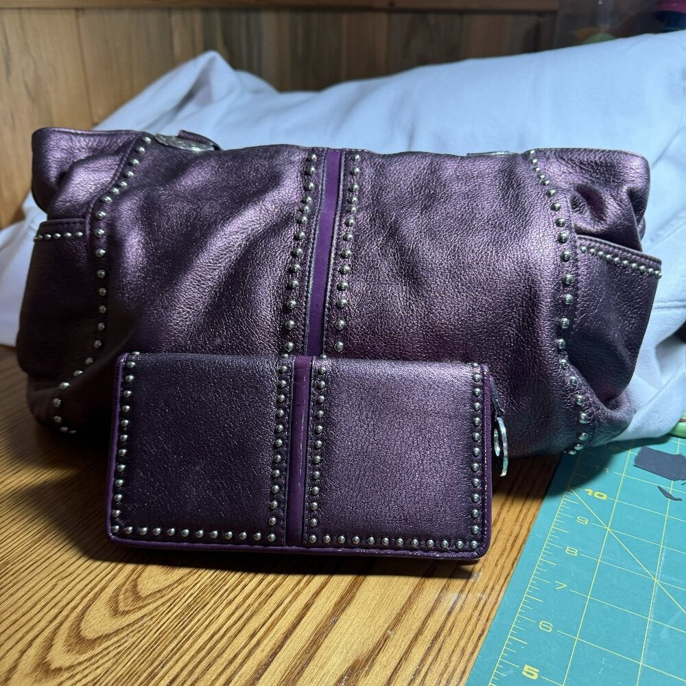 Brighton Pretty Tough purple metallic Handbag and Wallet